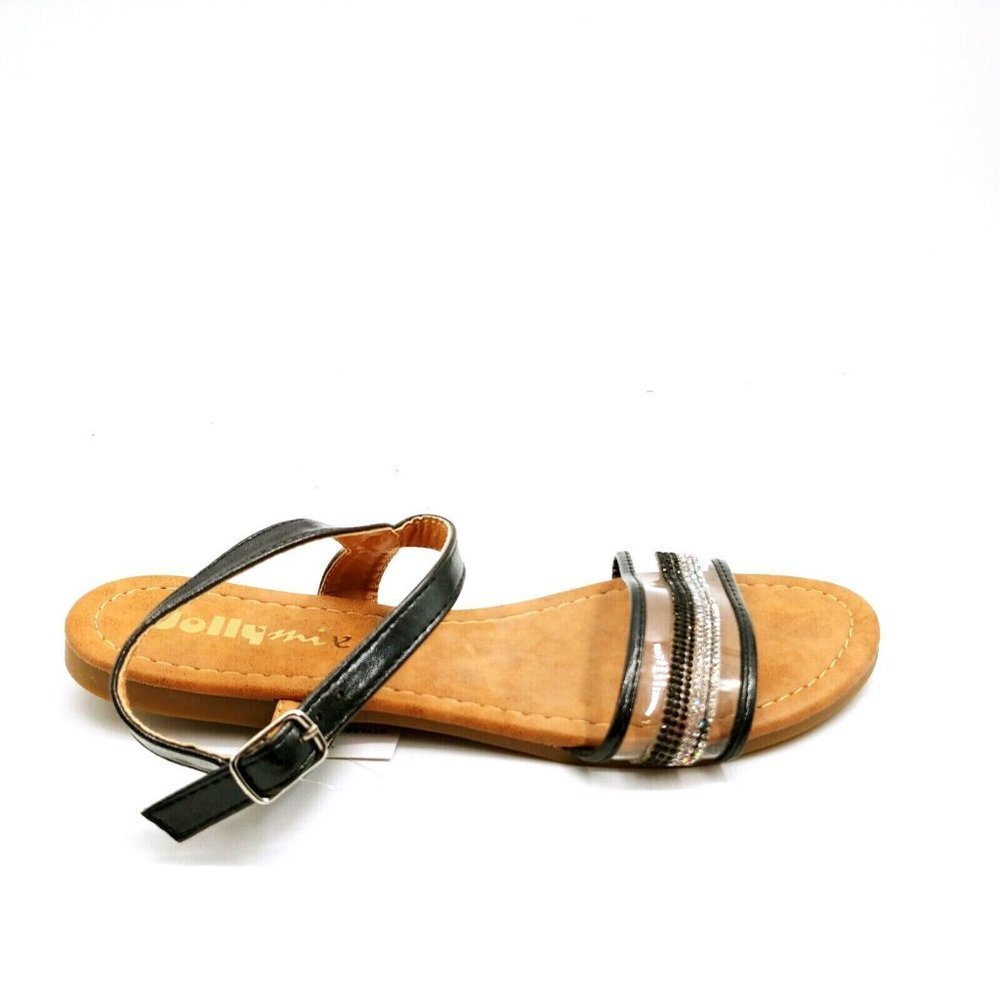 Women’s Black Strappy Slide Sandals with Embellished Front